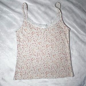 John Galt / Brandy Melville Floral Lace Trim Cami Top